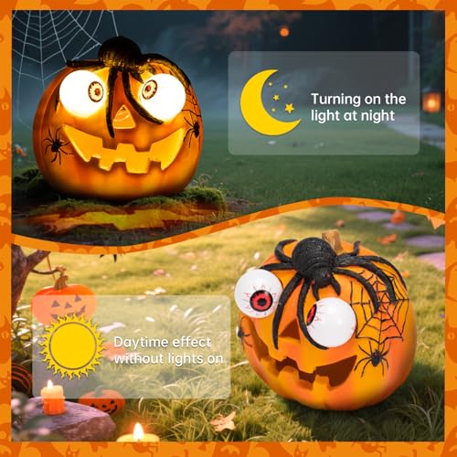 Halloween Pumpkin Solar LED Light with Spider Decoration - Waterproof Outdoor Garden Light