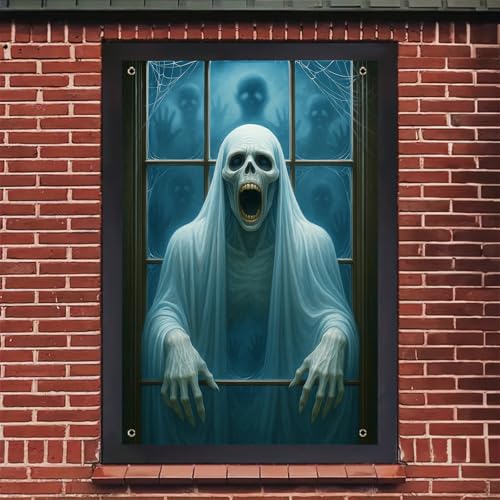 Halloween Ghost Window Cover - White Polyester Decor, 31x47 Inch - Variation Y2561011XQSX