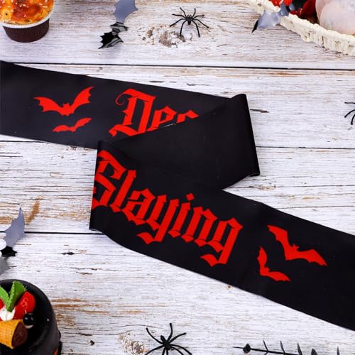 Halloween Decaying and Slaying Sash with Bat Theme Party Supplies, Black Red