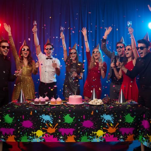 2 Pack Neon Glow Party Tablecloths - 54x108 Inch Disposable Plastic Coverings