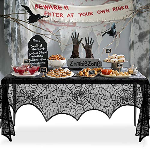 Halloween Spiderweb Fireplace Mantle Cover Black Lace Decoration 18x96 Inch