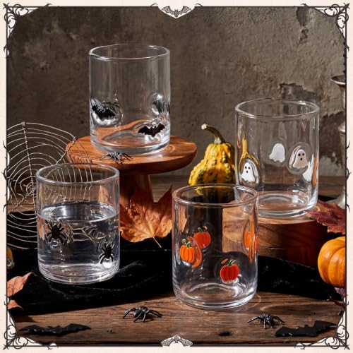 Halloween Icon Juice Glasses Set - 14 oz Ghost Pumpkin Bat Spider, 4 Pack
