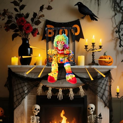 Animated Halloween Prison Cage Prop with Screaming Skull Prisoner - Outdoor Haunted House Decor