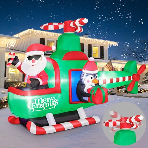 6.5 Ft Christmas Inflatable Santa on Helicopter with LED Lights Outdoor Decor