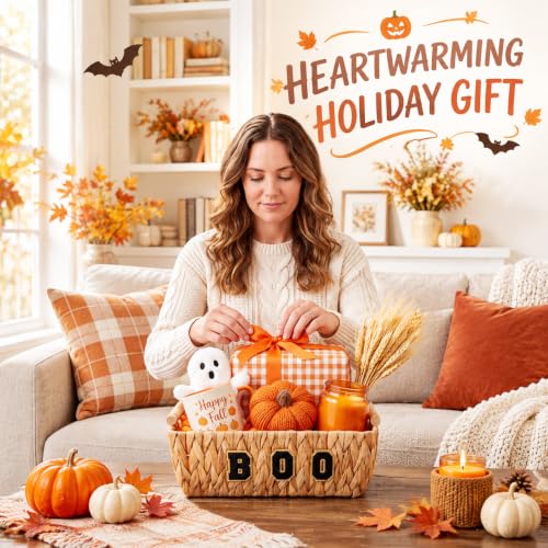 Halloween Boo Basket Water Hyacinth Woven Trick-or-Treat Trapezoid