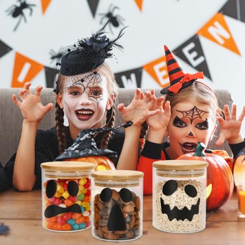 Halloween Ghost Glass Storage Jars Set with Airtight Bamboo Lids - 3 Pieces