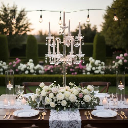 Clear Acrylic Candelabra Centerpieces for 10 Taper LED Candles - Elegant Table Decor