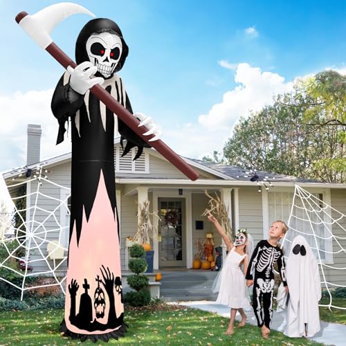 12FT Tall Halloween Inflatable Grim Reaper with Rotating Flame Lights Outdoor Decor