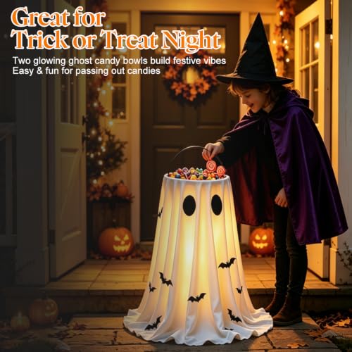 Halloween Ghost Candy Bowl with Stand - Glowing Trick-or-Treat Decor for Front Porch & Entryway