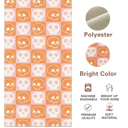 Skeleton Halloween Table Runner 13x72in Pink Orange Skull Checkerboard Decor - Variation of THIS listing