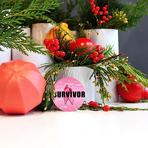 Pink Ribbon Christmas Ornament - Breast Cancer Awareness Gift for Women, Mom, Wife, Daughter - 3 Inch Ceramic Hanging Decor