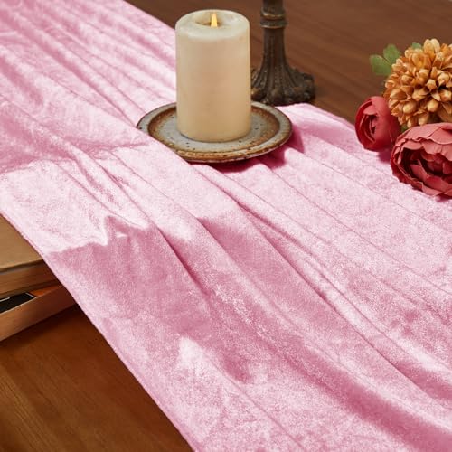 Pink Velvet Table Runner 20x120 Inches - Elegant Dining Decor