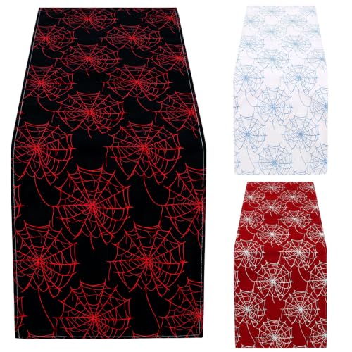 Spider Web Table Runner Linen Party Decorations - Black/Red, Red/Black, White/Purple, 3 Pcs
