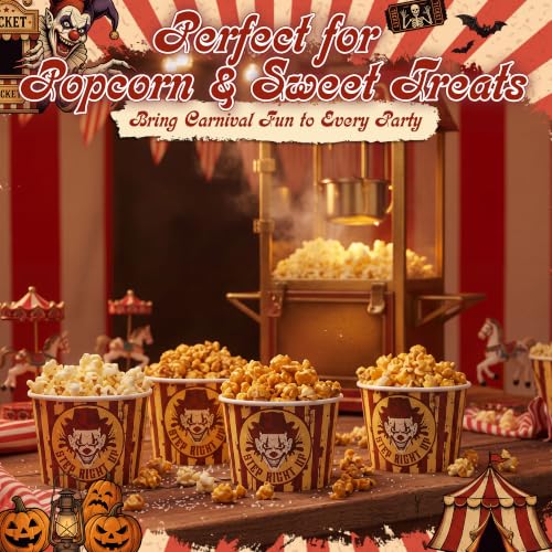 Halloween Circus Paper Snack Bowls - Creepy Carnival 16oz Disposable Cups (60 Pack)
