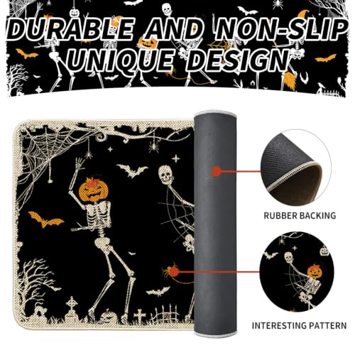 Halloween Skeleton Kitchen Mat Set of 2 - Black & Skeleton Skeleton Black Variation