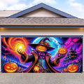 7x16 ft Halloween Garage Door Banner - Blacklight Glow-in-The-Dark Pumpkin Wizard Scene - Outdoor Party Decor - Variation 278
