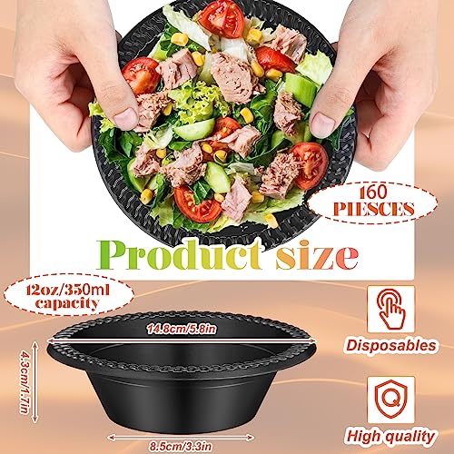 Black Disposable Plastic Bowls, 160 pcs, 12oz for Halloween Parties & Food Serving - Variation: Black