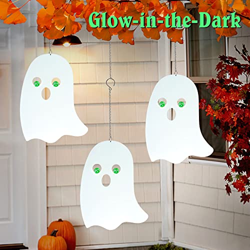 Halloween Glow-in-The-Dark Hanging Ghosts Decor Set - Elf Variation, Waterproof Outdoor Ghost Silhouettes, Spooky Yard Decorations