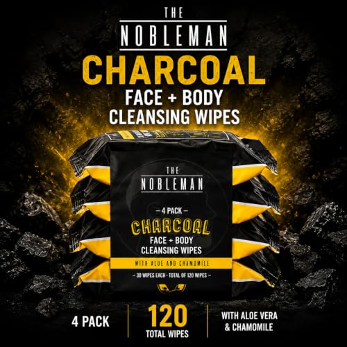 Men's Charcoal Face & Body Cleansing Wipes - 4 Pack (30 Count Each) - Deep Oil Control & Hydrating
