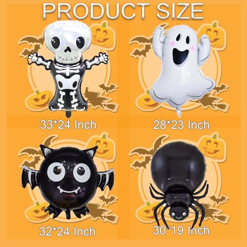 Halloween Skeletons, Ghost, Bat & Spider Foil Balloons Set - Black H