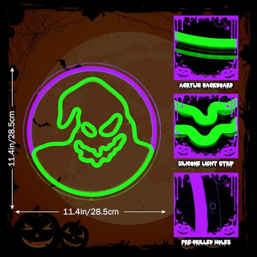 Green Ghost Halloween Neon Sign for Bedroom Wall Decor, Christmas & Party Lights