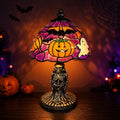 Skeleton Table Lamp - Handcrafted Halloween Painted Lamp with Bat and Pumpkin Motif