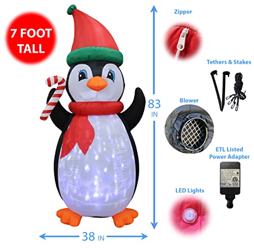 7 Ft Lighted Inflatable Penguin with Twinkle LED Lights for Holiday Yard Decor