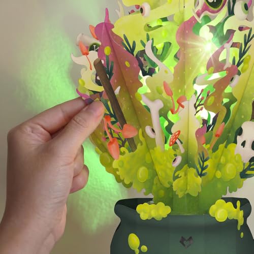 Halloween Cauldron Light-Up Paper Flower Bouquet - 12 Inch, Pop-Up Decor