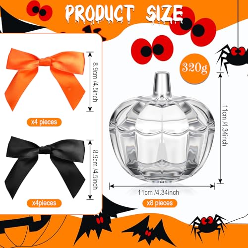 8-Piece Glass Pumpkin Candy Jars with Lids - Halloween Fall Decor Set