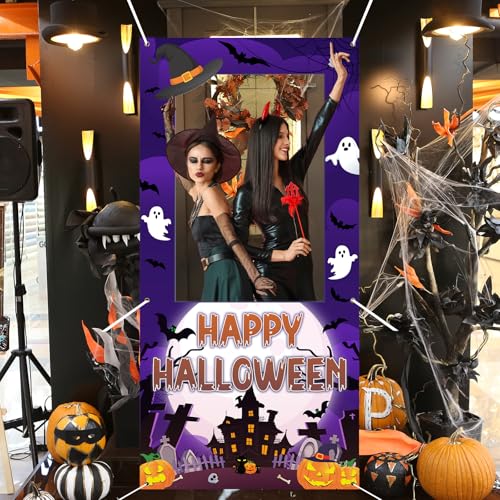 Halloween Photo Booth Props Frame 35x73 Inch - Purple Party Decor