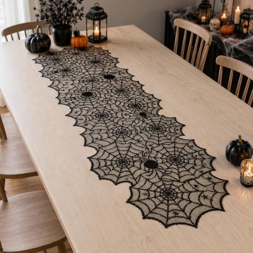 Black Lace Spider Web Table Runner 18 x 72 Inches Halloween Decor - Variation of THIS listing