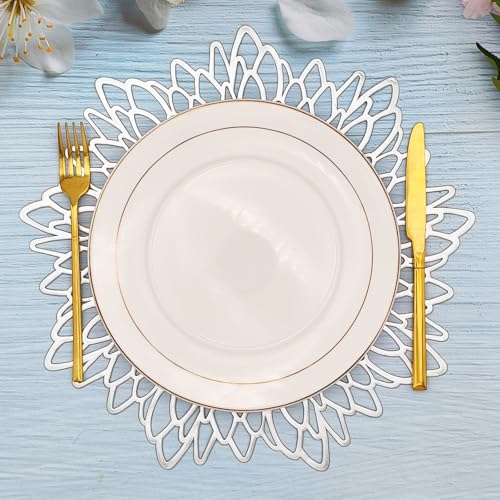 Silver Flower Placemats Set of 4 - Elegant Vinyl Table Mats for Dining & Events
