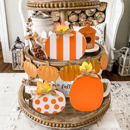Fall Wooden Pumpkin Decor Set of 3 - Rustic Autumn Table Centerpieces