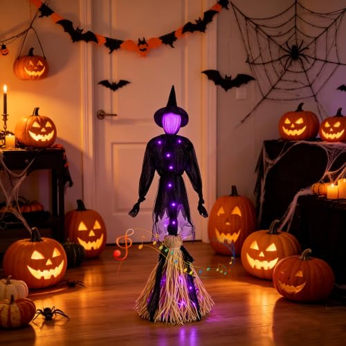 Purple Walking Style Animated Witch Broom Halloween Decor Light & Sound