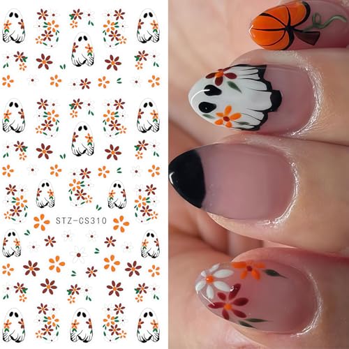 Ghost Nail Stickers for Halloween Nail Art, 6 Sheets Spooky & Floral Decals - Fall Manicure DIY Variation of THIS listing