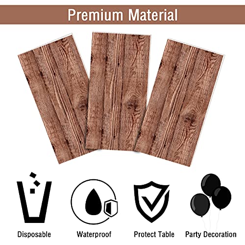 Wood Grain Tablecloths Set of 3 - Rustic Plastic Rectangular Cover for Parties