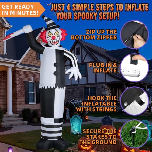 12FT Halloween Inflatable Clown with LED Lights - White Version Outdoor Yard Decor