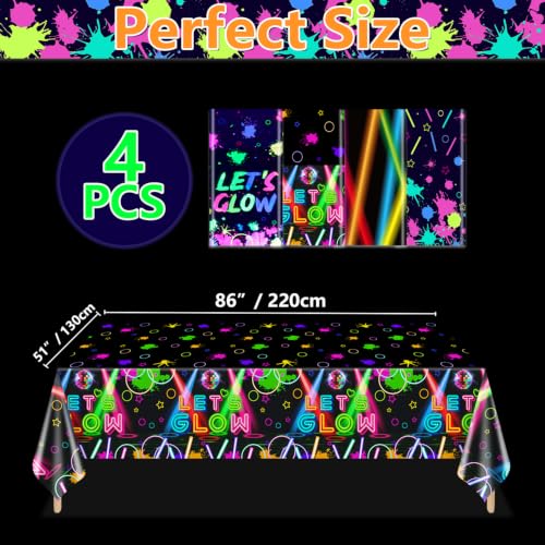 Multi Color Glow in the Dark Party Tablecloths 4 Pack Neon Disposable 51x86 inches