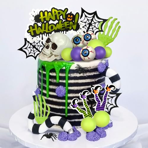 Halloween Cake Topper Skull Spider Webs Eyeballs Foam Balls Decorations