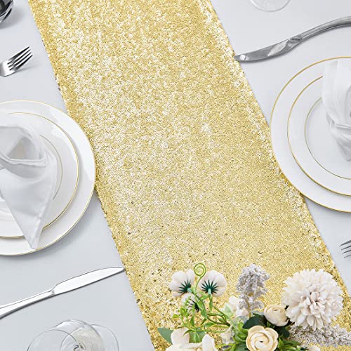Pufogu Gold Sequin Table Runner 12 x 72 Inches - 2 Pack