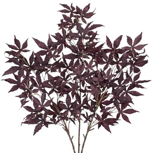 Artificial Japanese Maple Leaf Stems - Burgundy Fall Foliage, 3 Pack