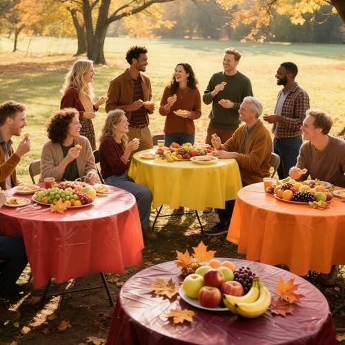 Fall Plastic Tablecloth 12 Pack - Autumn Colors Waterproof Round Table Cover - Fall-9