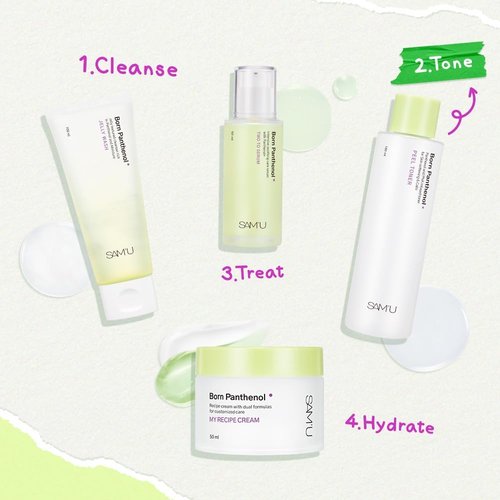 SAM'U Born Panthenol Peel Toner - Instant Hydration with 7 Hyaluronic Acids & Ceramide | Gentle Exfoliating PHA Toner for All Skin Types (180ml)