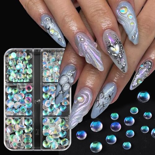 3D Aurora Bubble Beads Nail Art Charms - Iridescent Dewdrop Rhinestones - Aurora Bubbles Variation