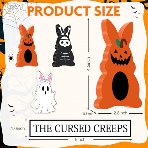 Gothic Easter Bunny Decorations Set - Wooden Skeleton Ghost Pumpkin Table Centerpiece