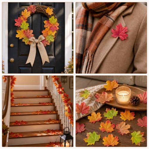 Artificial Fall Leaves Set - Maple Leaves for Autumn Decor, Green-Yellow, 400 Pcs