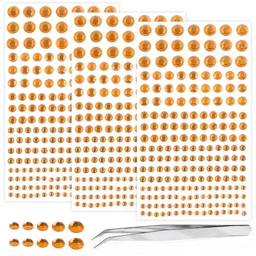 Self Adhesive Face Gems and Pearls for Makeup Festival Jewelry – 6mm Orange Variation