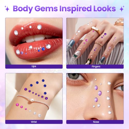 Colorful Face Gems Self-Adhesive Eye & Body Rhinestones - Vibrant 15 Colors, 3 Sizes - Rosiour
