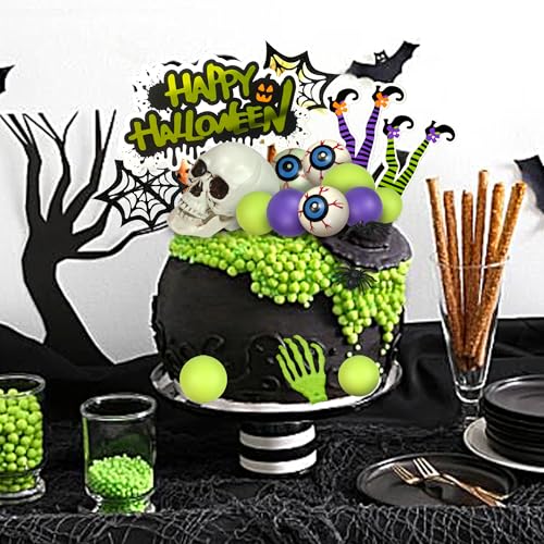 Halloween Cake Topper Skull Spider Webs Eyeballs Foam Balls Decorations