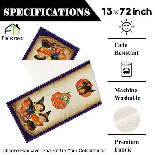 Purple Halloween Table Runner 13x72 Inch October Retro Home Party Decor